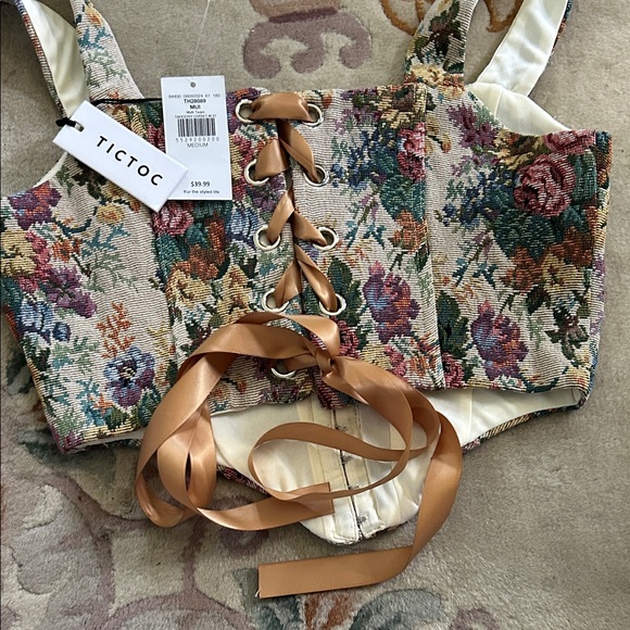 tic toc Floral Corset Top Tie Back NWT Size Medium - Picture 4 of 4